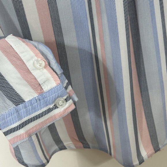 CYNTHIA ROWLEY Blouse Sz S Striped Rayon Faux Wrap V-Neck High Low Long Sleeve - Picture 10 of 13